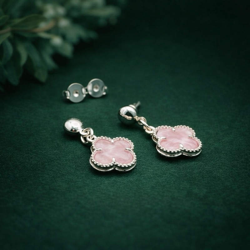 Brinco Trevo Rosa Bebê em Prata 925 Legítima Feminino Delicado Infantil