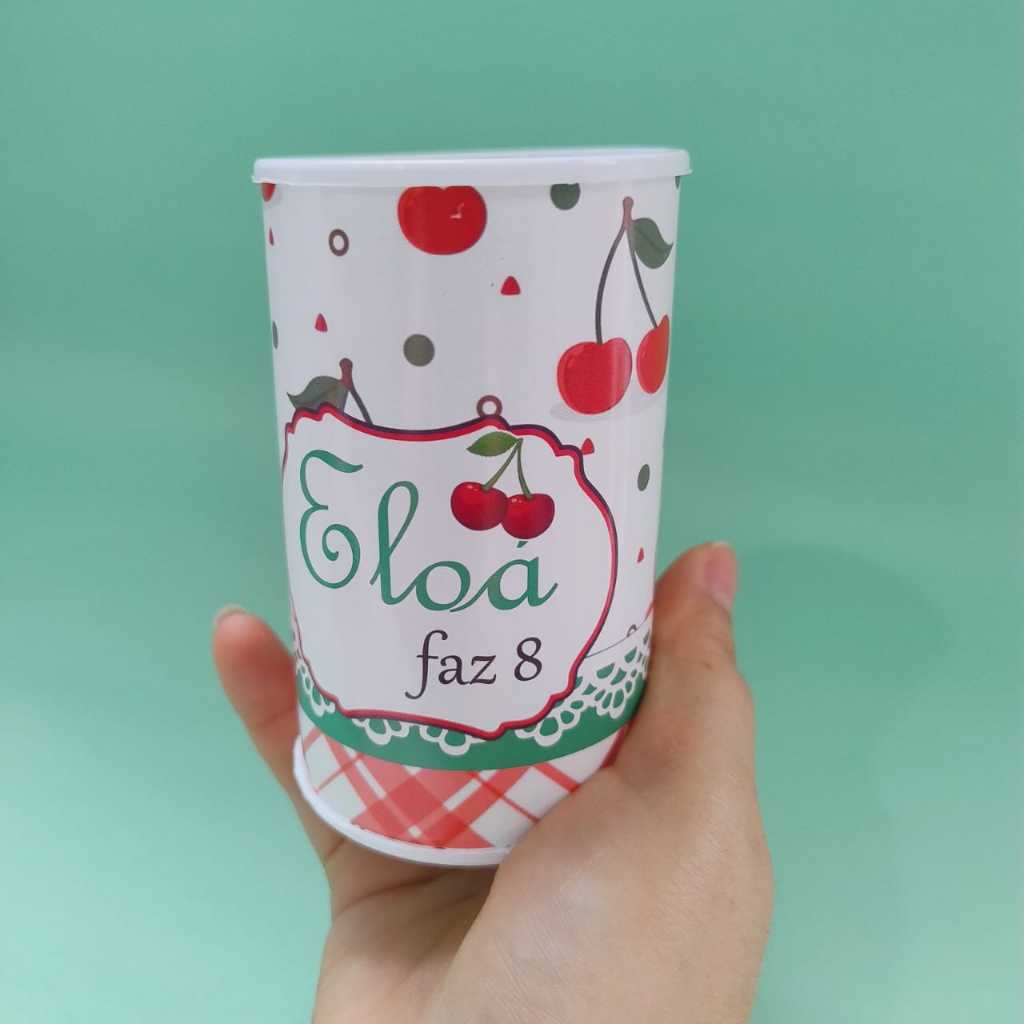 Lembrancinha Personalizada Tema Festa Cereja – Cofrinho Personalizado com Nome e Idade | Lembrança Aniversário Infantil