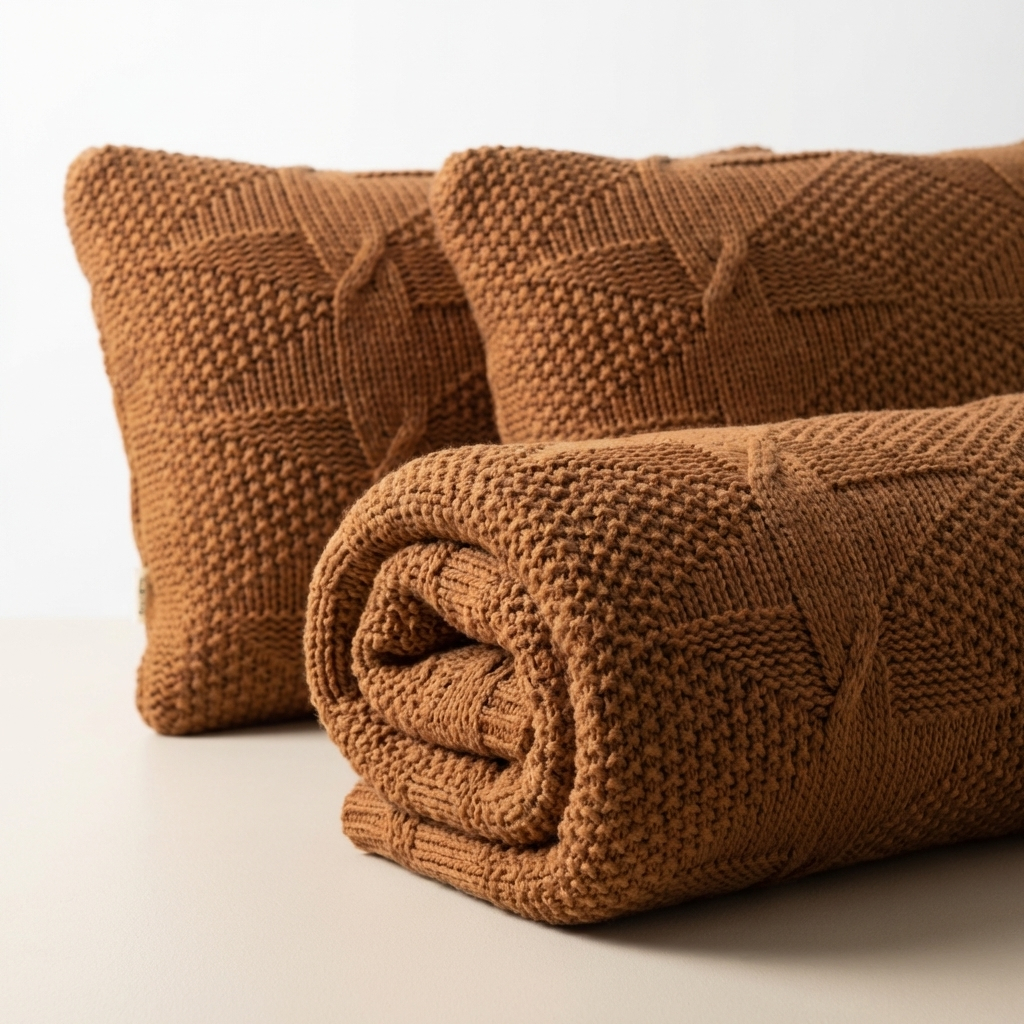 Peseira Manta Tricô Cama Casal Queen Sofá Sala 230x60cm +2 Capa de Almofada 60x40cm Y02