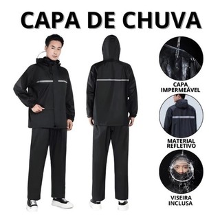 Capa de Chuva Motoqueiro Conjunto Masculino Feminina Adulto Faixa Refletiva Capuz Impermeável (8576)