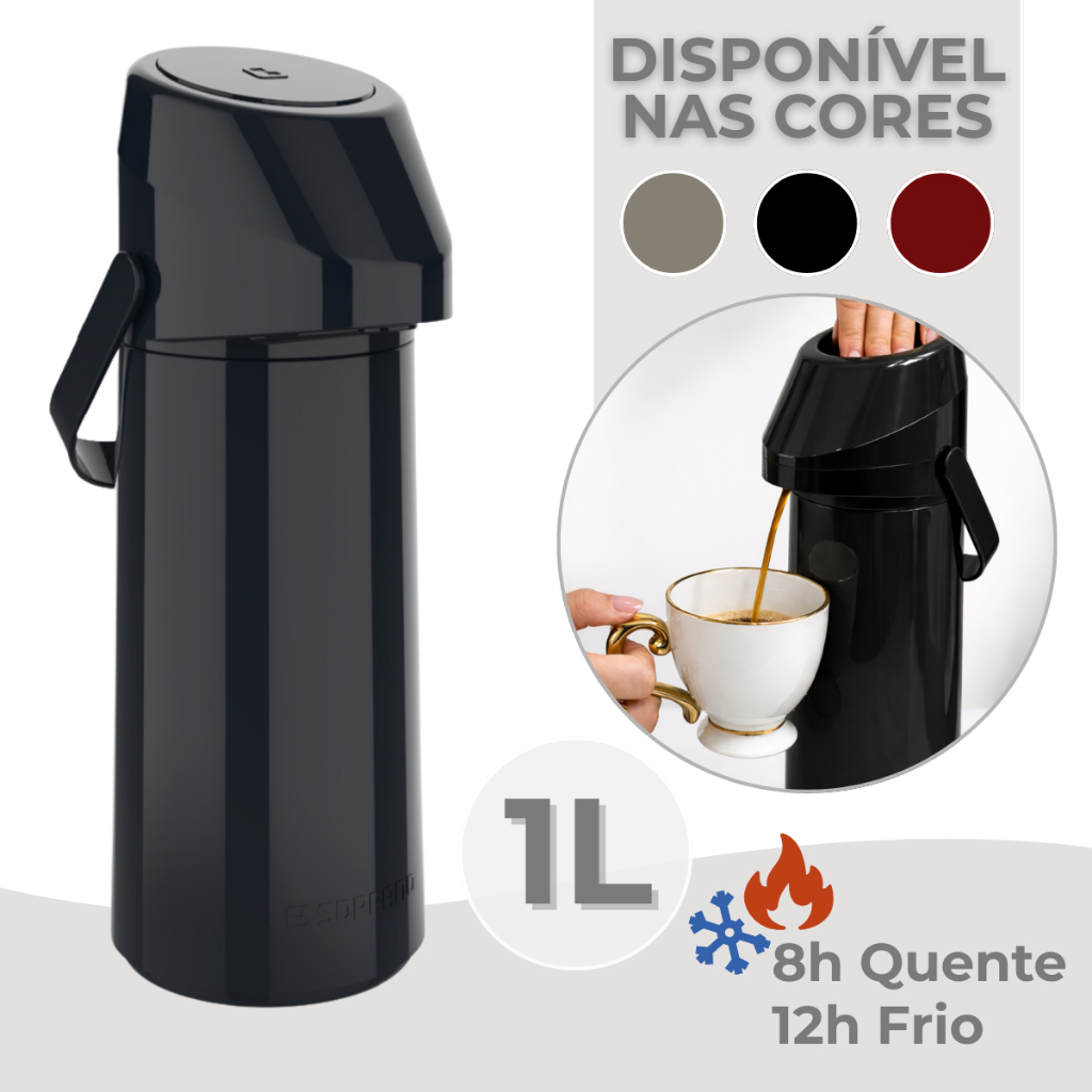 Garrafa Térmica Café Bomba De Pressão Soprano Rubi Vermelha Preta Fendi 1L Não Pinga em Oferta na Shopee