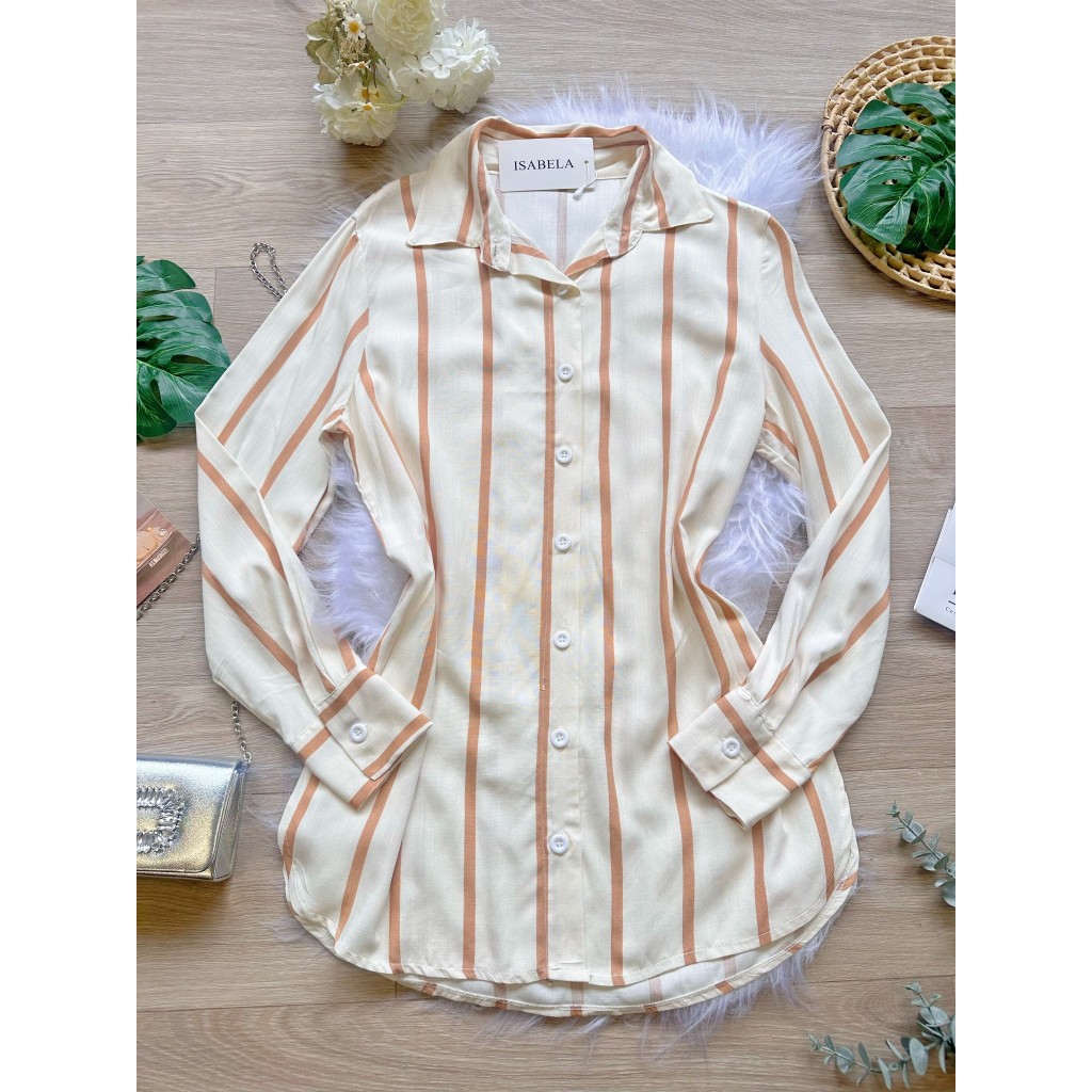 Camisa Listrada Elegante Feminina SP056 em Oferta na Shopee