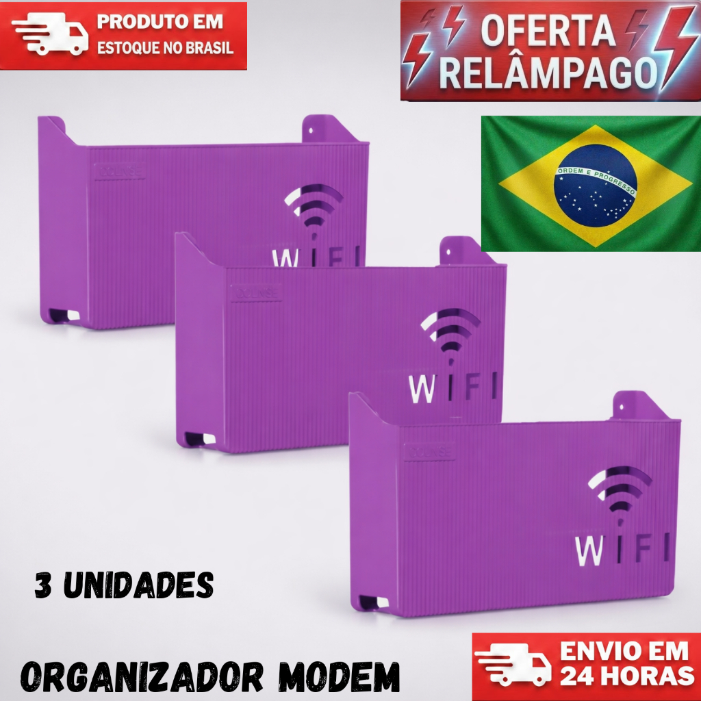 Kit Com 3 Organizador Para Suporte de Roteador Modem Wi-fi Adesivo