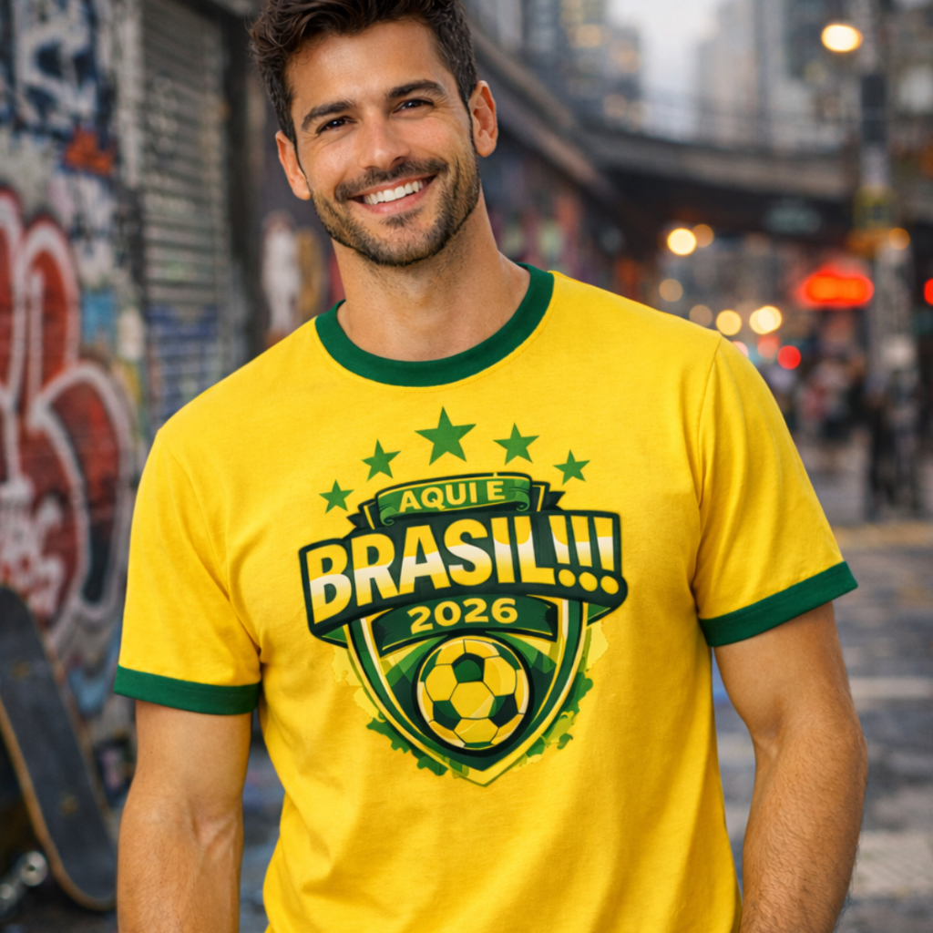 Camiseta Seleção Brasileira Torcida Masculina Copa 2026 Barato Amarelo Verde