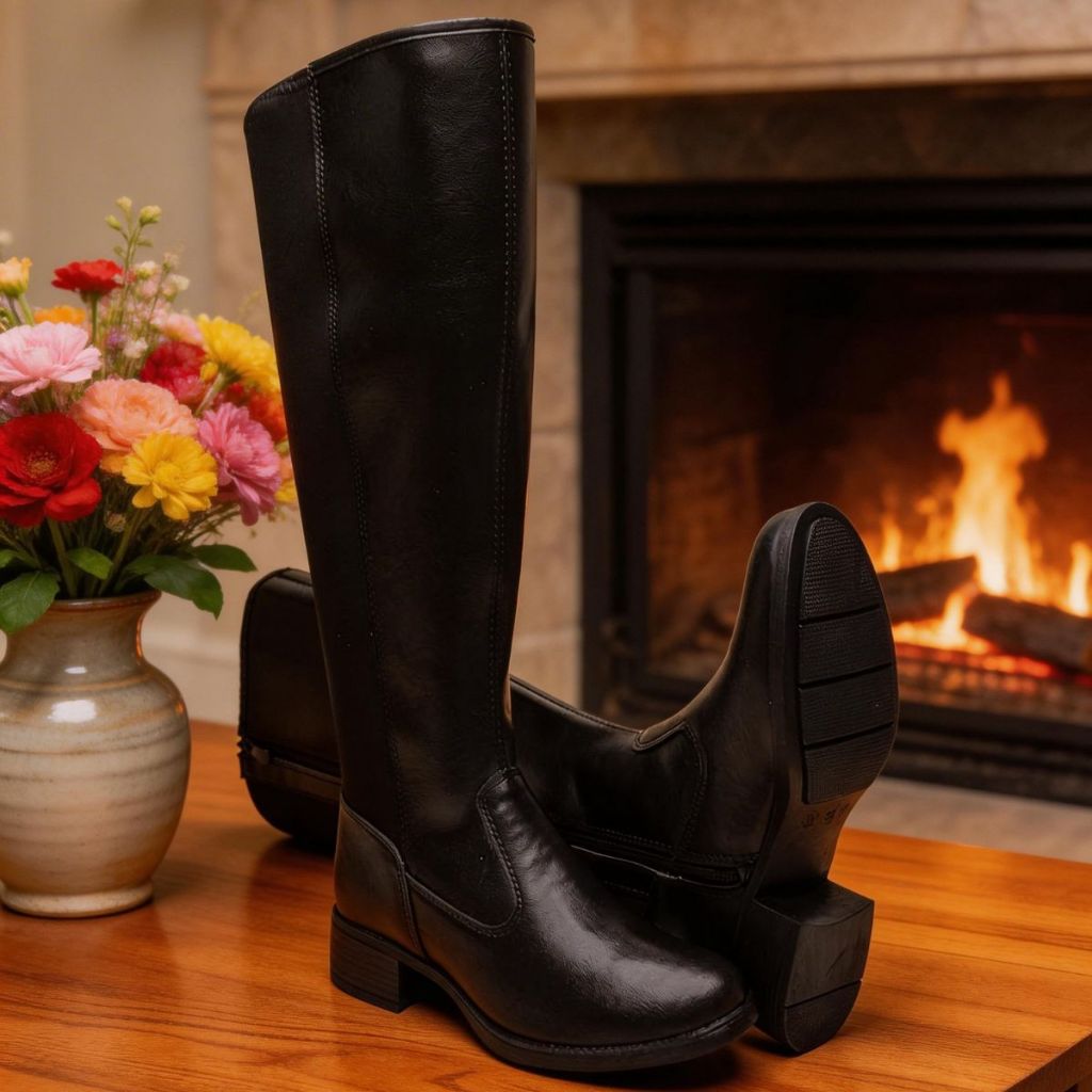 Bota Montaria Feminina Para Panturrilha Grossa Cano Longo Zíper Lateral Elástico Atrás Bico Redondo Lançamento em Oferta na Shopee