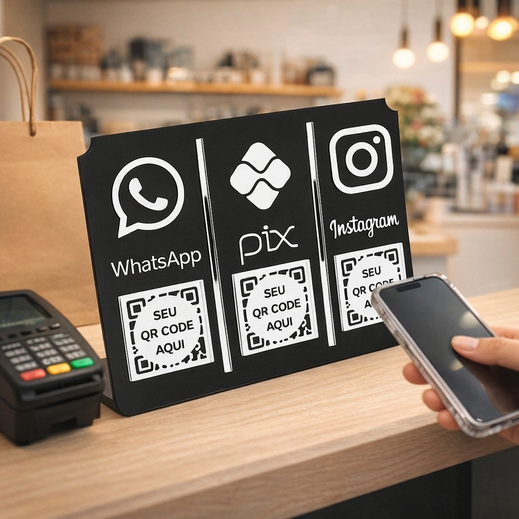 Placa Pix Instagram Display Mesa Balcão - PIX, WHATSAPP E INSTAGRAM