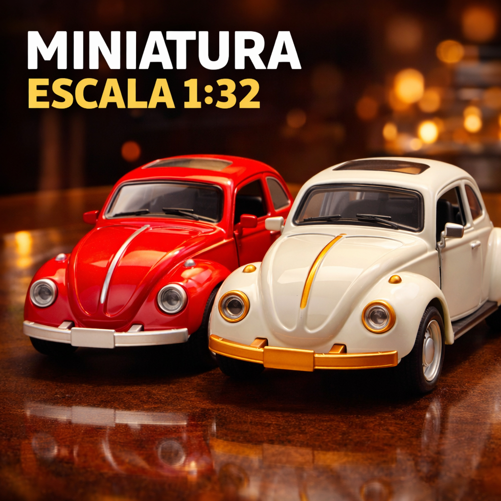 Miniatura Fusca Clássico Escala 1:32 Diecast Metal Carro Colecionável Com Luzes e Sons Portas Abrem