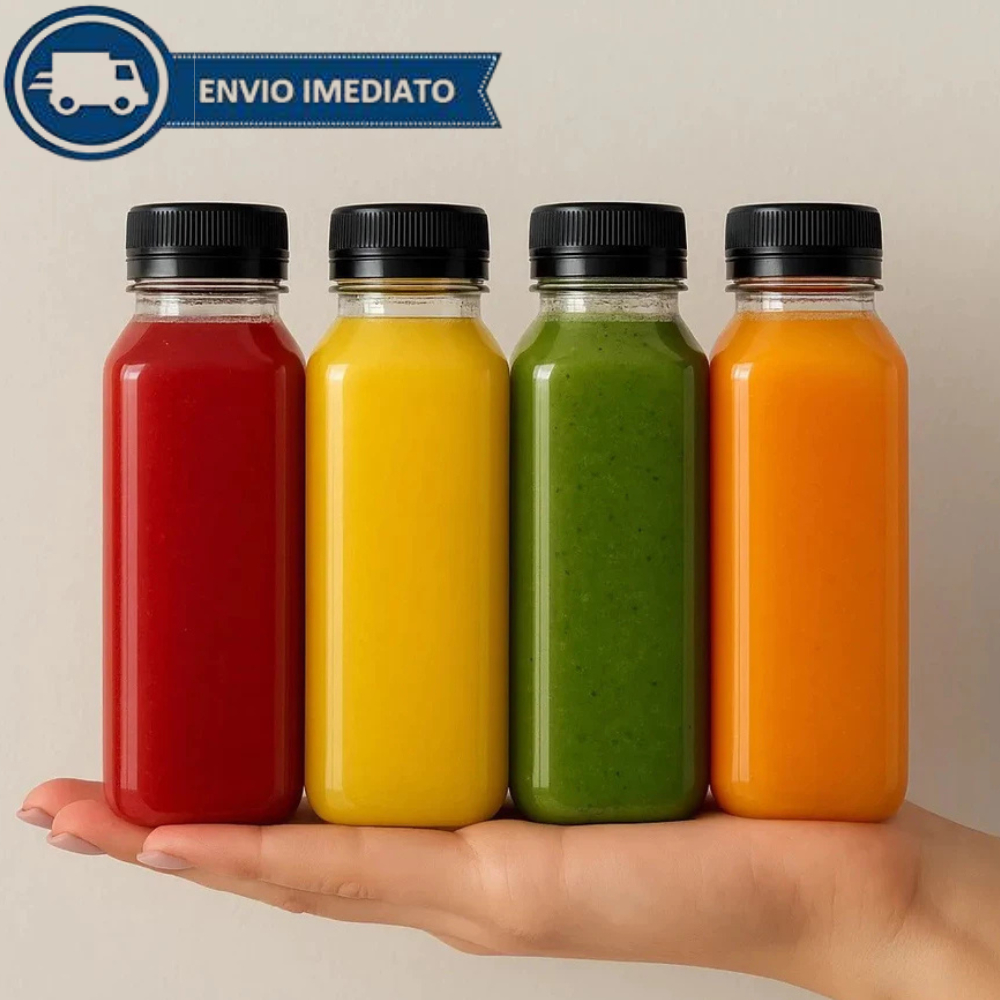 Kit Garrafinhas PET 200ml/300ml/500ml  Premium com Tampa| Suco, Detox & Caldo de Cana + Envio Rápido