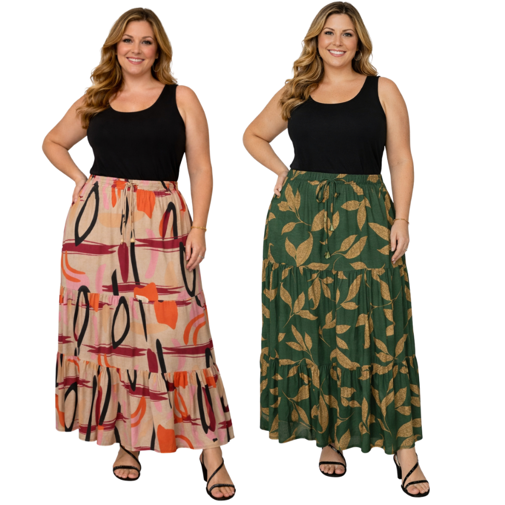 Kit 2 Saias Longa Babados Camadas Evangélica Excelente Para Seu Dia a Dia em Oferta na Shopee