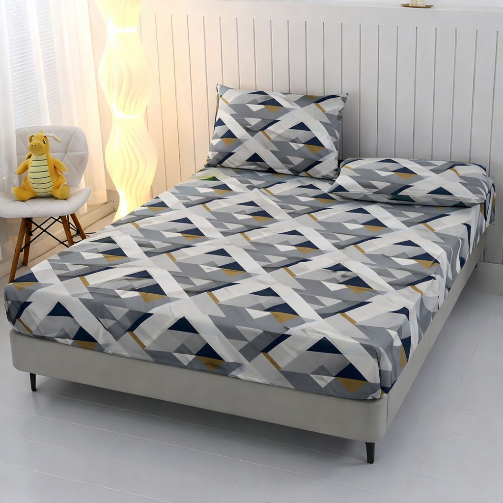 Jogo de Lençol 400 Fios Micropercal Fronhas Ponto Palito Com Elástico Estampado Solteiro Casal Queen