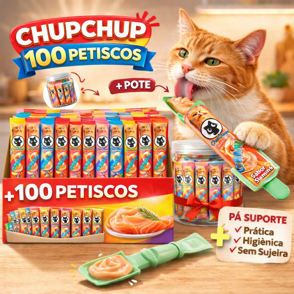 Petisco Para Gatos ChuChups Cream Pote Sortido com 48 Tubos de 15g Lançamento Tipo Churu e Truly