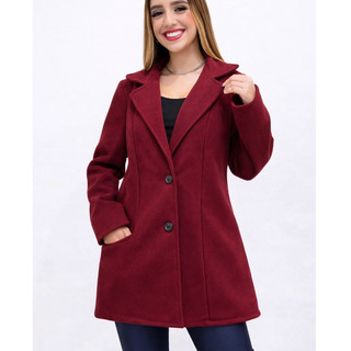 Casaco Feminino Lã Batida Inverno Elegante Grosso com Bolso