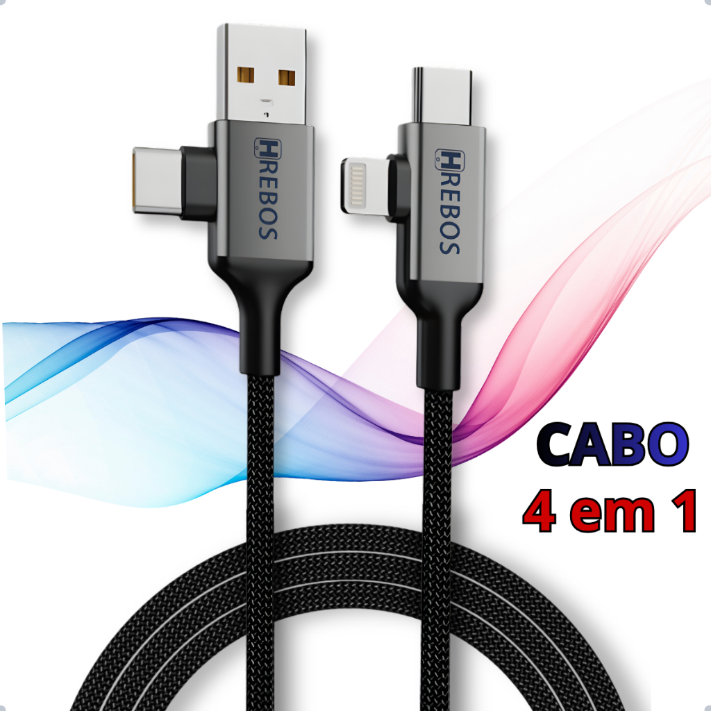 Cabo 4 em 1 Tipo-C x Lightning x USB Turbo 35W - 1,2 Metros Celular Note Transferência e Carregador em Oferta na Shopee