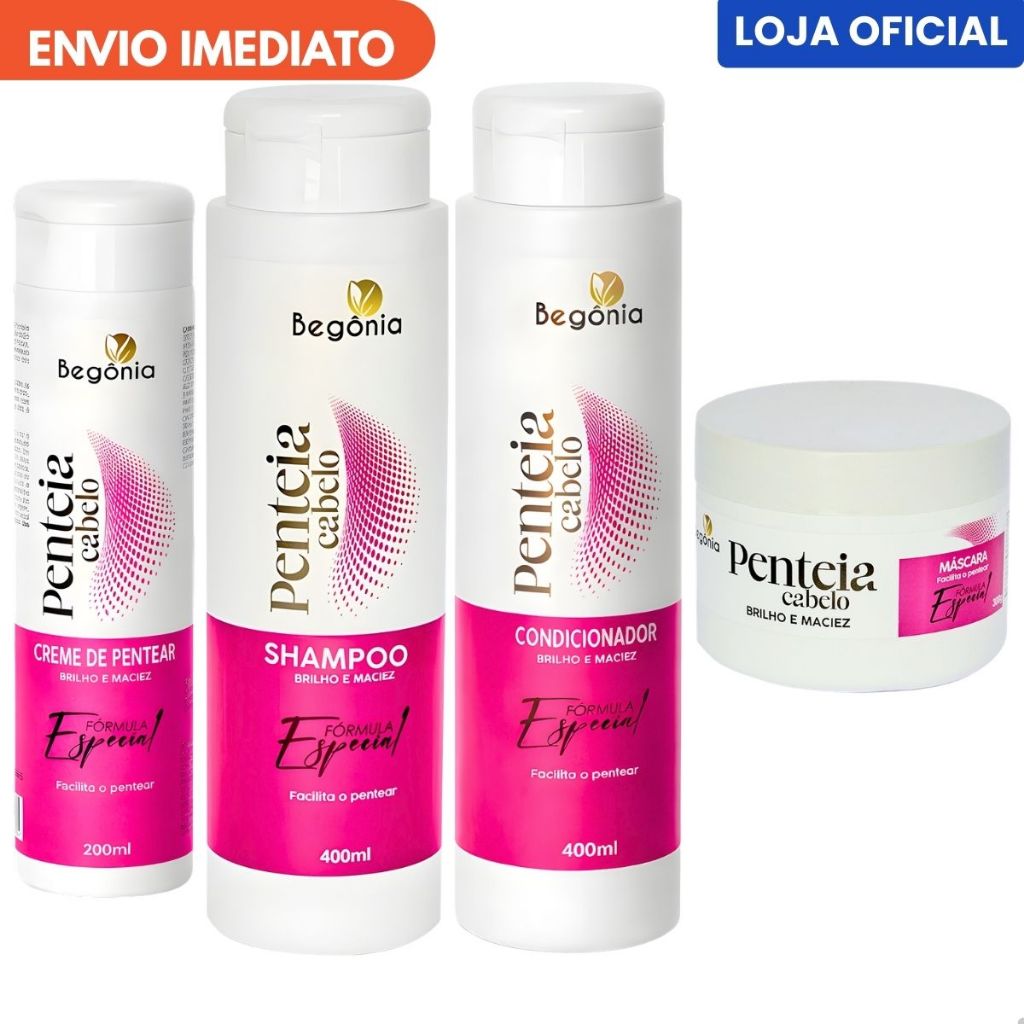 Kit 4 Itens Penteia Cabelo Begônia Cosméticos