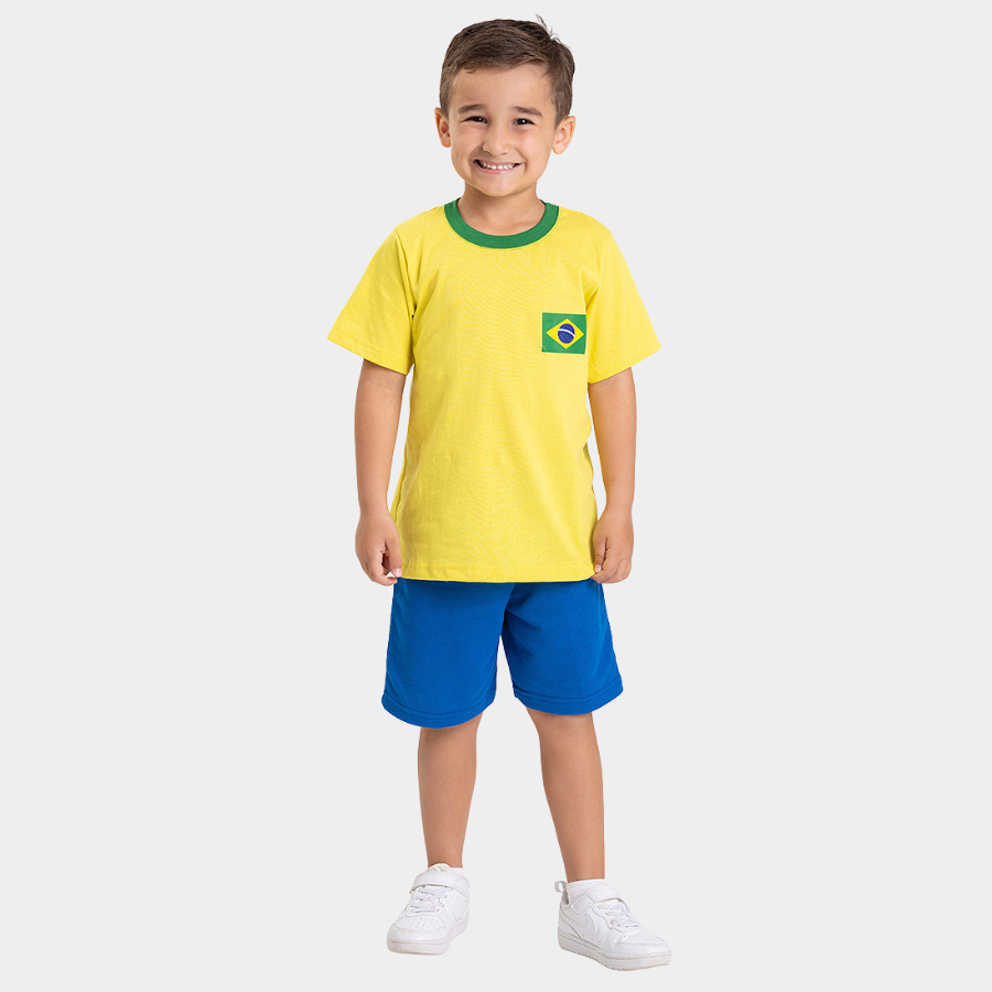 Conjunto Brasil Infantil Menino Amarelo Camisa 10 e Bermuda Copa Do Mundo