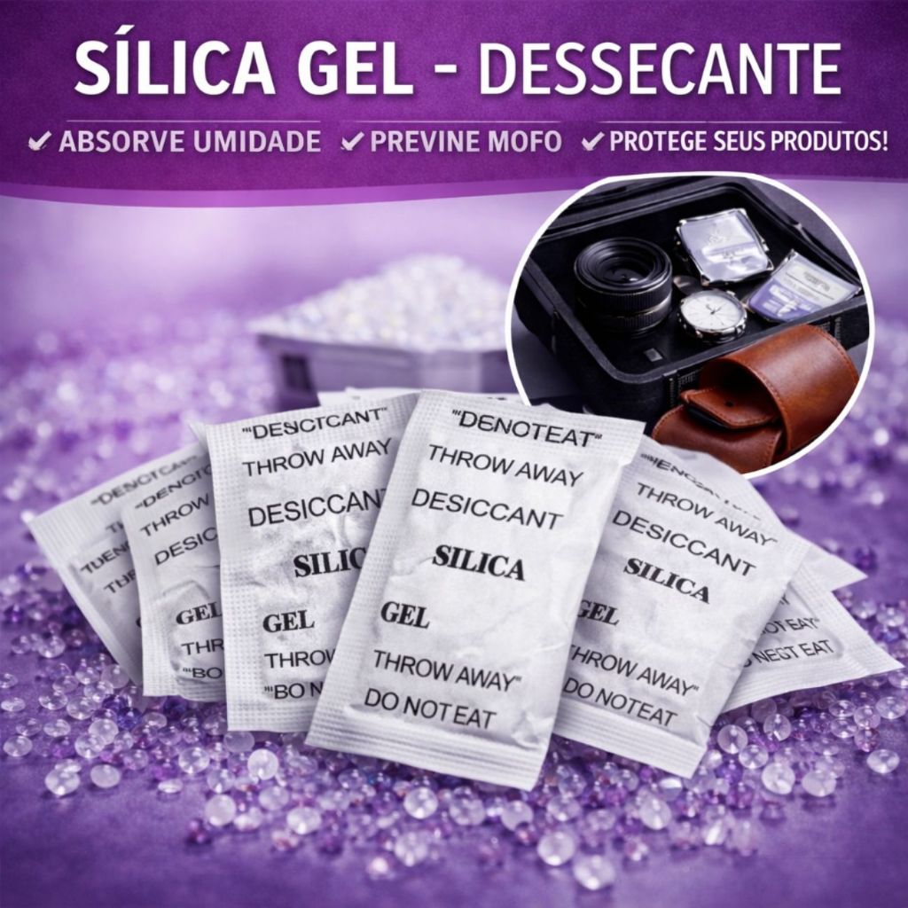 Kit Sílica Gel Antimofo 100 Unidades 25g Absorve Umidade Protege Roupas e Eletrônicos