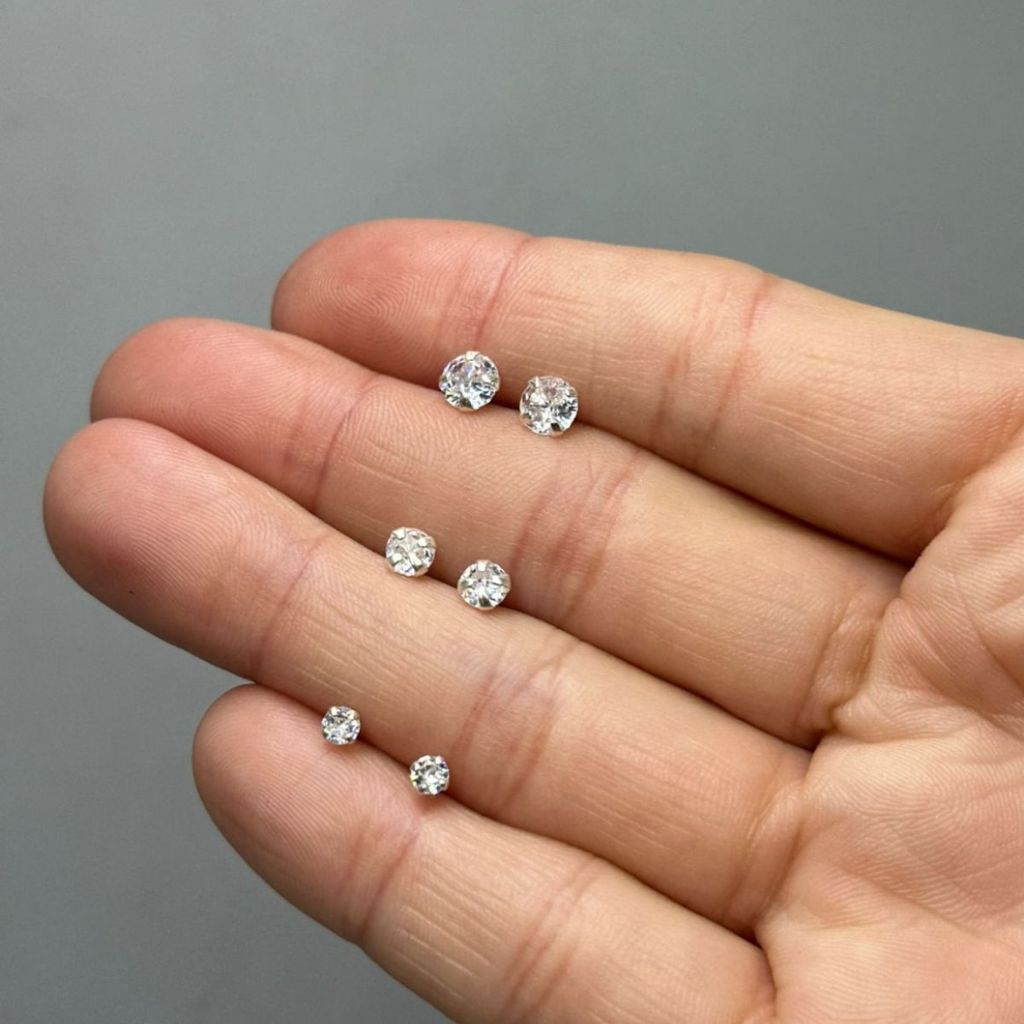 Brinco kit trio redondo zirconia prata 925 3mm/4mm/5mm