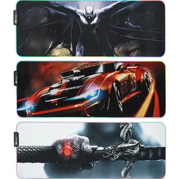Mousepad Gamer LED RGB 80x30cm Grande Antiderrapante 7 Cores 3 Efeitos USB Para Mouse e Teclado