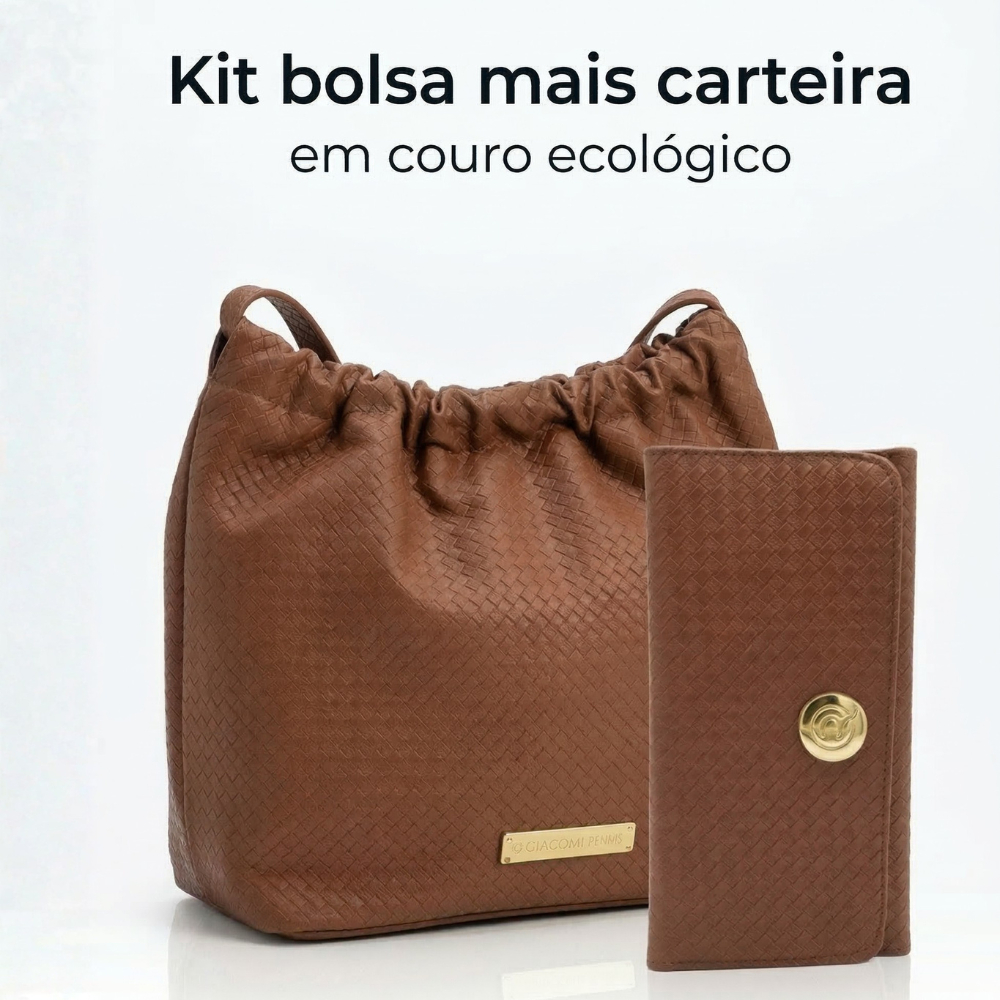 Kit Sofisticado de Bolsa Hobo e Carteira Textura Entrelaçada