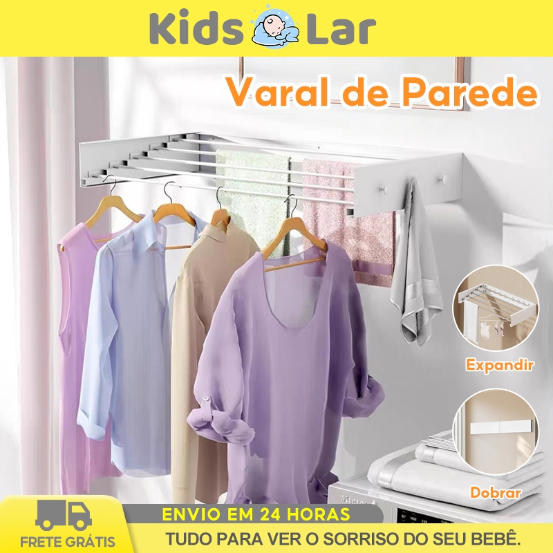 Varal de Parede 80CM Mágico Retrátil Dobrável Grande 5 Varetas Economiza espaço Suporta Peso em Oferta na Shopee