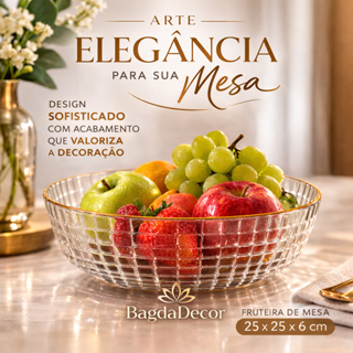 Fruteira de Mesa Decorativa  com Borda Dourada | Elegante, Moderna e Sofisticada em Oferta na Shopee