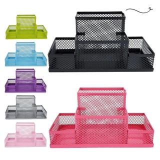 Porta Caneta Organizador De Mesa Escritório Metal Aramado Com 3/4 Divisórias Multiuso