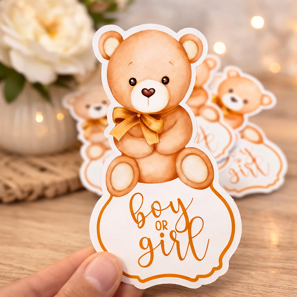 Apliques para Tubetes Chá Revelação  -  Ursinho Bege - Festa infantil - Lembrancinhas personalizadas