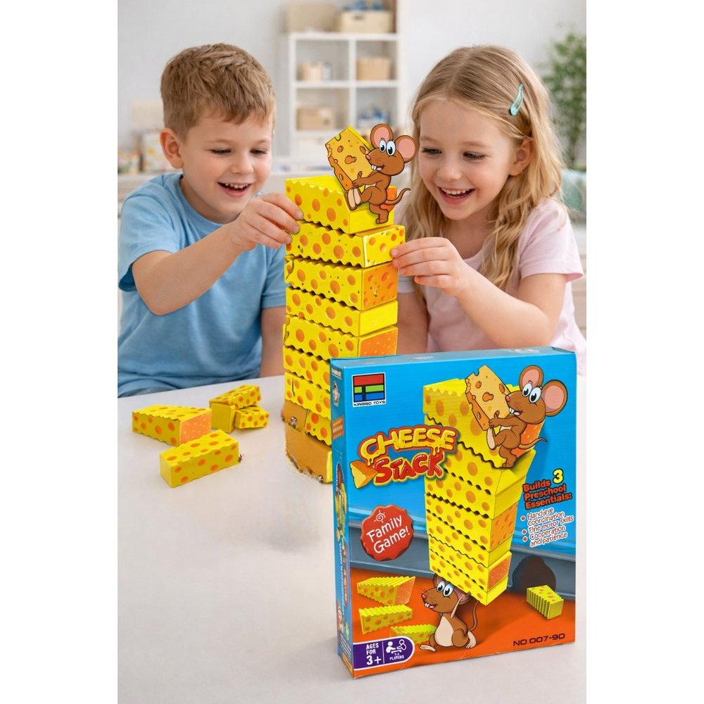 Jogo Cheese Stack Torre De Empilhar 20 Blocos Queijo Brinquedo Educativo Infantil