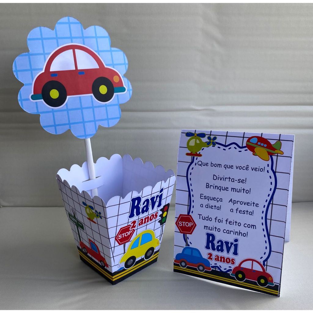 Kit Centro de mesa Meio de Transportes Personalizado com Nome | Cachepot Festa Infantil Chá Aniversário Decoração