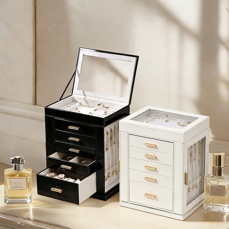 Porta Joias Grande em Couro Sintético – Organizador Multilayer com Vários Compartimentos -Q22 em Oferta na Shopee