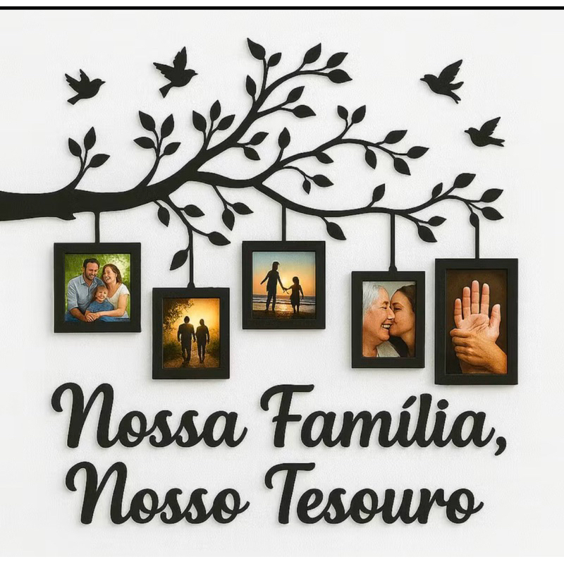 Quadro Decorativo em MDF 10x15– Árvore com Molduras para Fotos de Família