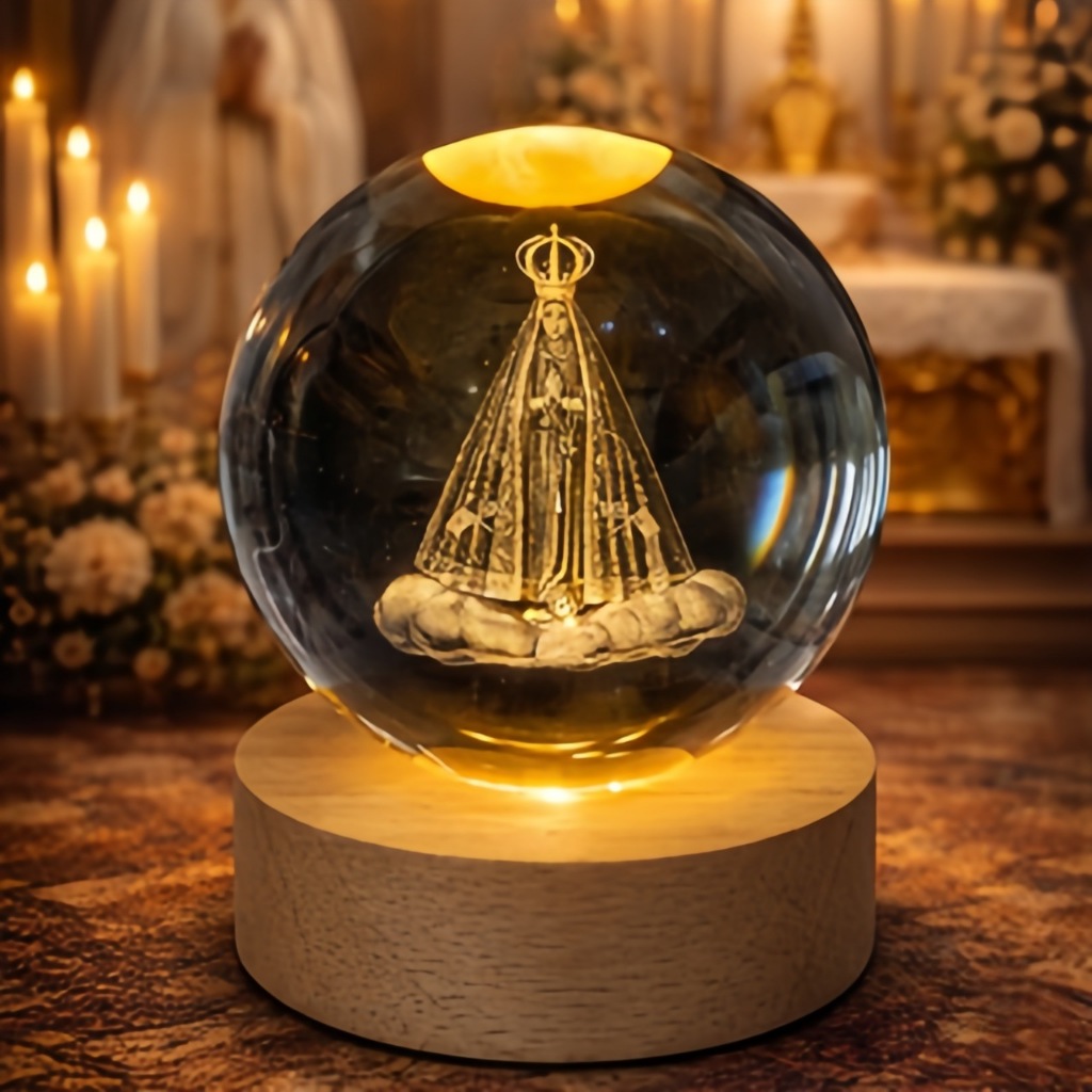 Luminária de Mesa Bola de Cristal Abajur de Mesa Luminária Nossa Senhora Aparecida Madeira Moderna em Oferta na Shopee