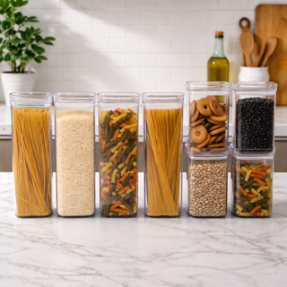 Conjunto 8 Potes Acrílico Cristal 2,2L 1,2L Herméticos BPA Free Para Mantimentos, Alimentos Cereais Empilháveis em Oferta na Shopee
