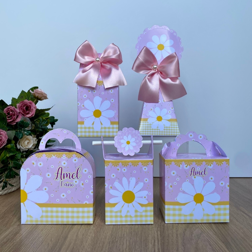 Kit caixas Personalizados Margaridas rosa margarida Kit Festa Caixinhas Personalizadas Lembrancinha Mimos Aniversário