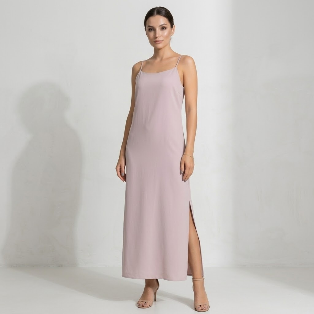 Vestido Longo Feminino Alça Fina com Fenda Lateral Elegante Festa Casual Look Moderno Dia Noite