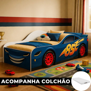 Cama Carro Infantil Junivel com Colchao Adesivada Quarto de Criança Cama com Proteção Laretal em Oferta na Shopee