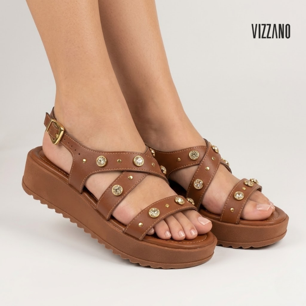 Sandália Feminina Vizzano 6492.330 Plataforma Pedras Elegante Estilosa Confortável Casual