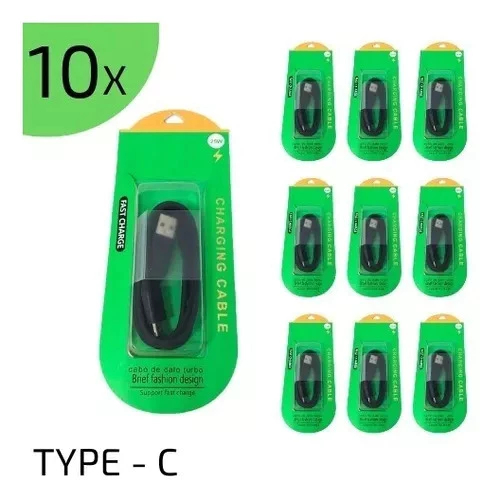 Kit Com 10 Cabo Usb 25w Turbo Compatível Type C