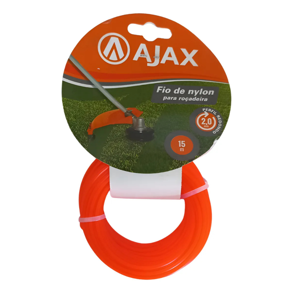 Fio de Nylon Roçadeira Redondo 2mm X 15 metros Reforçado Rolo Laranja Ajax