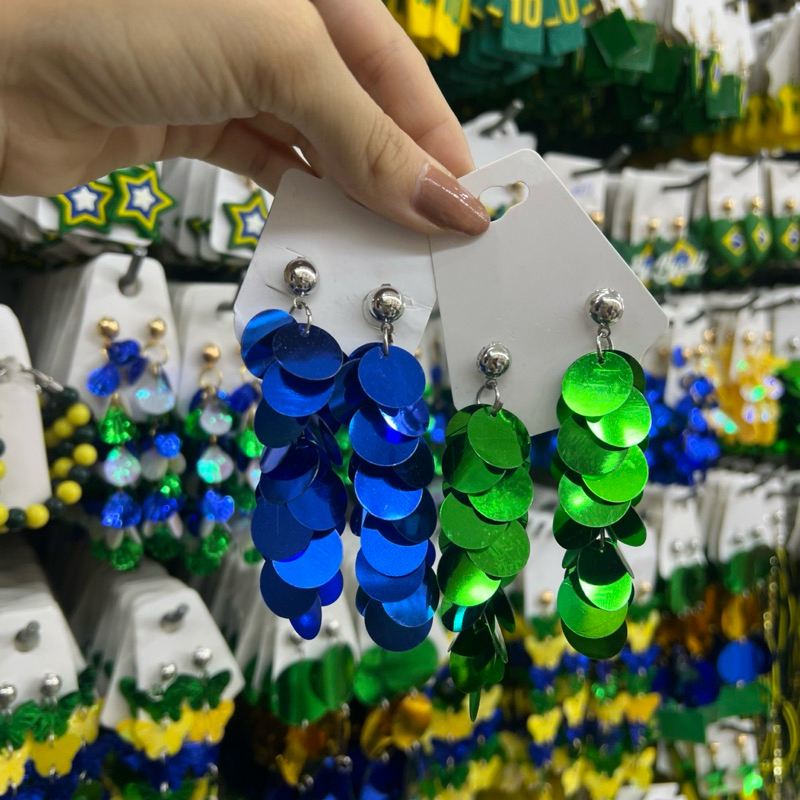 Brinco Feminino Cascata Verde E Azul Copa Do Mundo 2026 Super Leve Torcida Brasil Rumo Ao Hexa