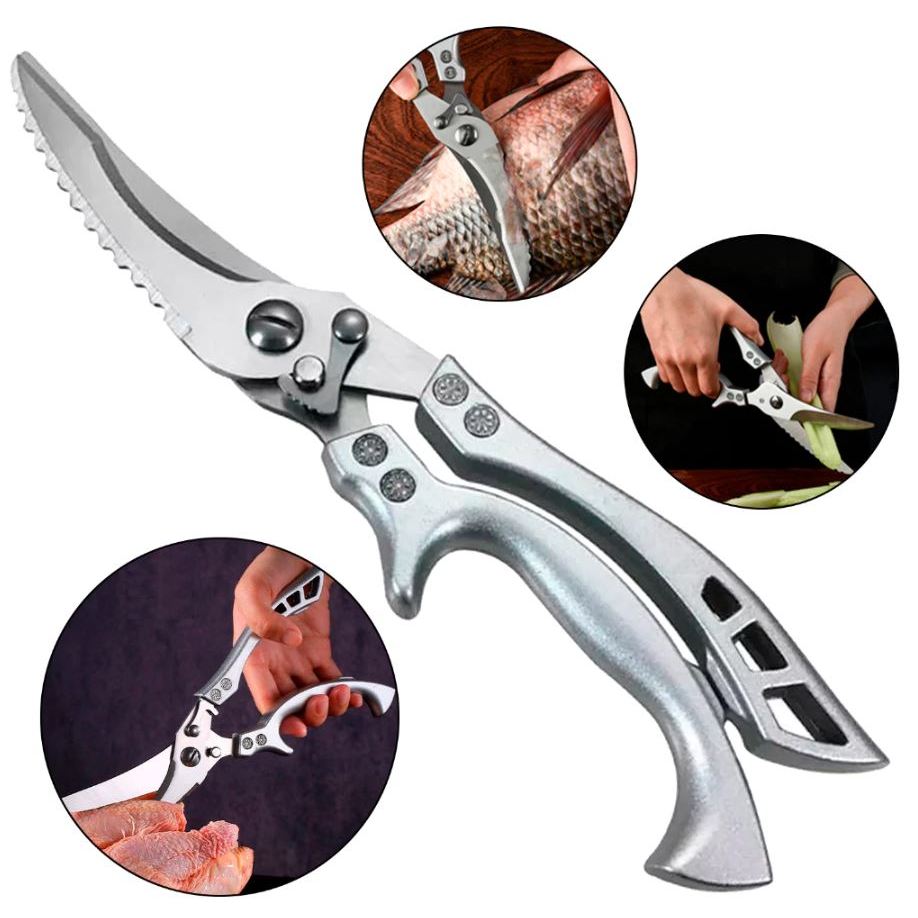 Tesoura Profissional de Cozinha Para Corte Alimentos Frango Peixes Legumes Verdura Aço Inoxidável