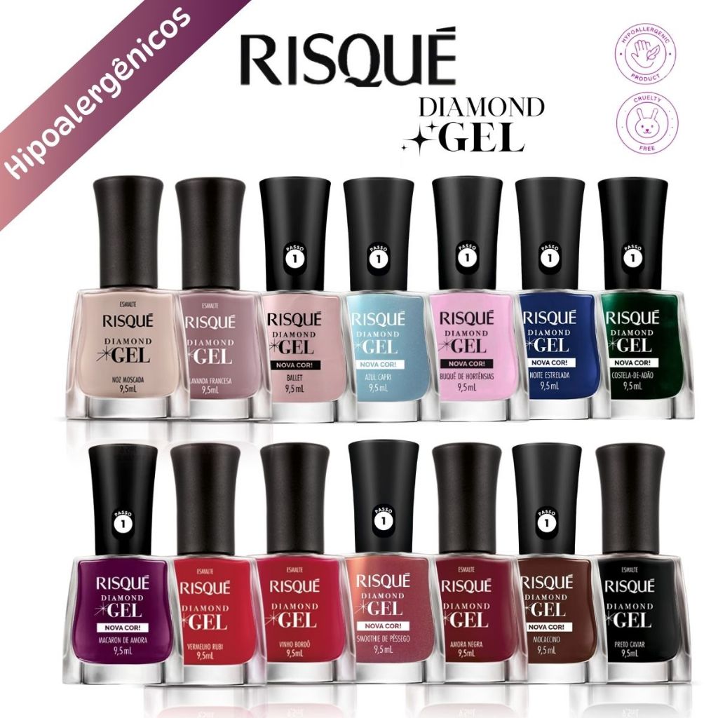 Risqué Kit 14 Esmalte Diamond Gel Escuros Hipoalergênico