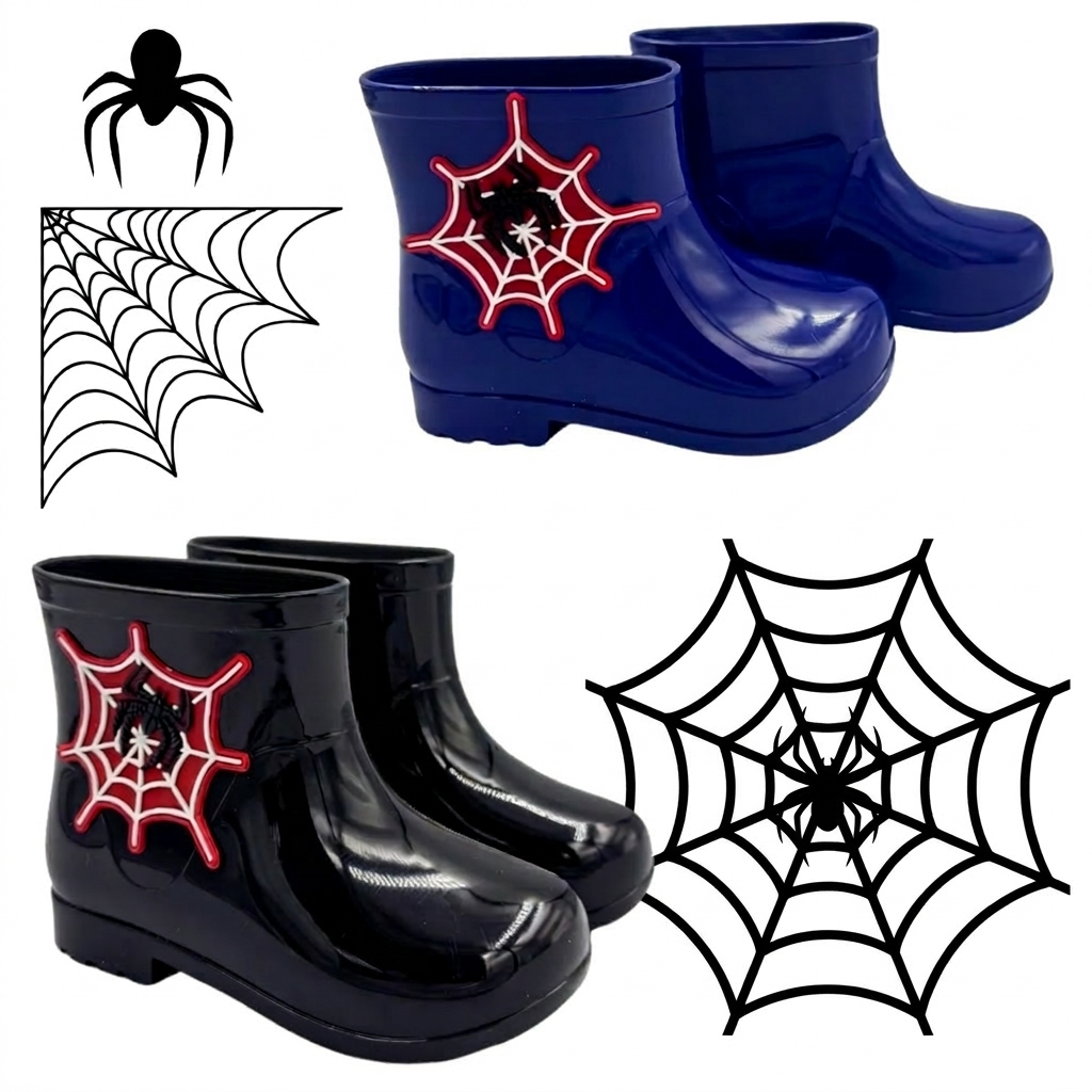 Galocha Infantil Menino Baby Aranha Azul Preto Bota Botinha Chuva Frio Inverno Criança Confortável