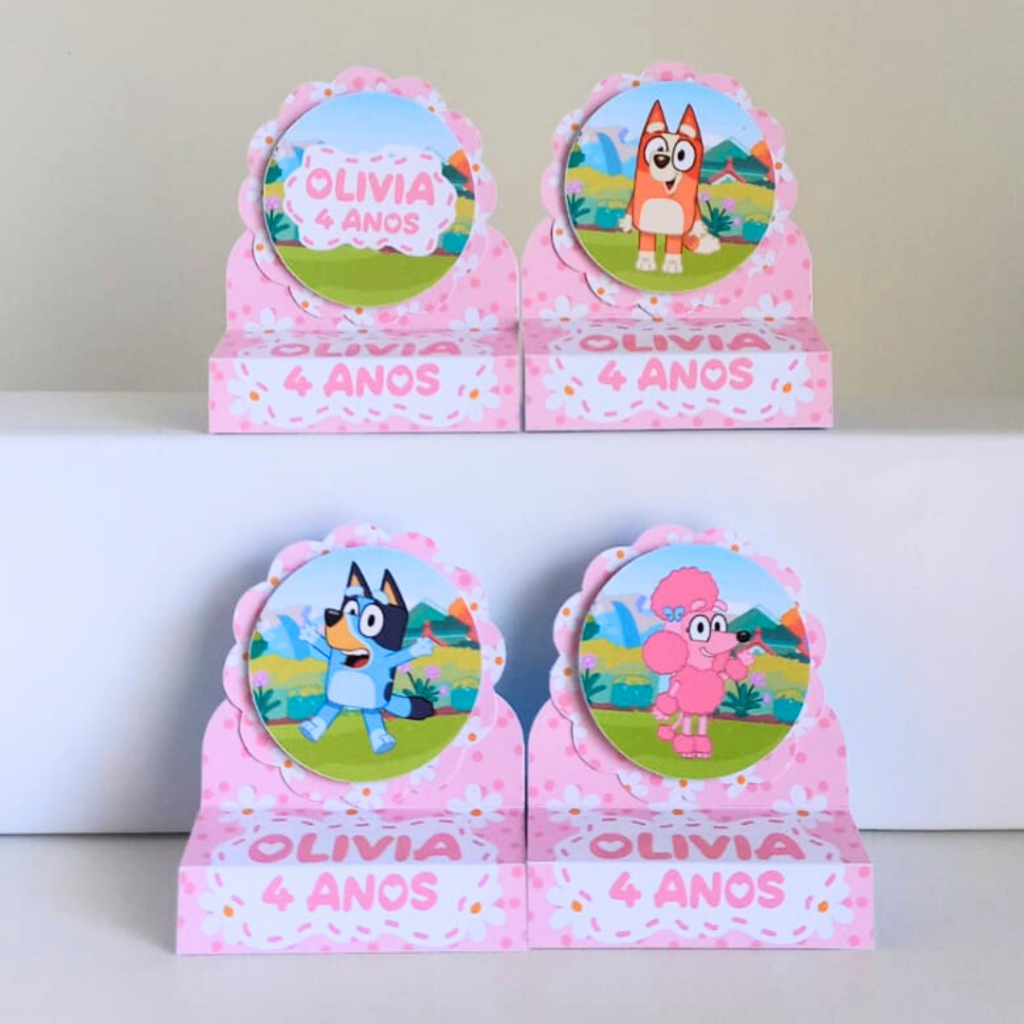 Porta Bis Duplo Bluey Menina Rosa 3D Personalizados /Lembrancinha de Festa /Aniversário / Batizado / Chá