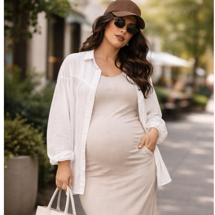 Chemise Feminina Para Gestante Grávida Elegante Casual Dia a Dia Confortável Tecido Leve Camisa Social Estilosa