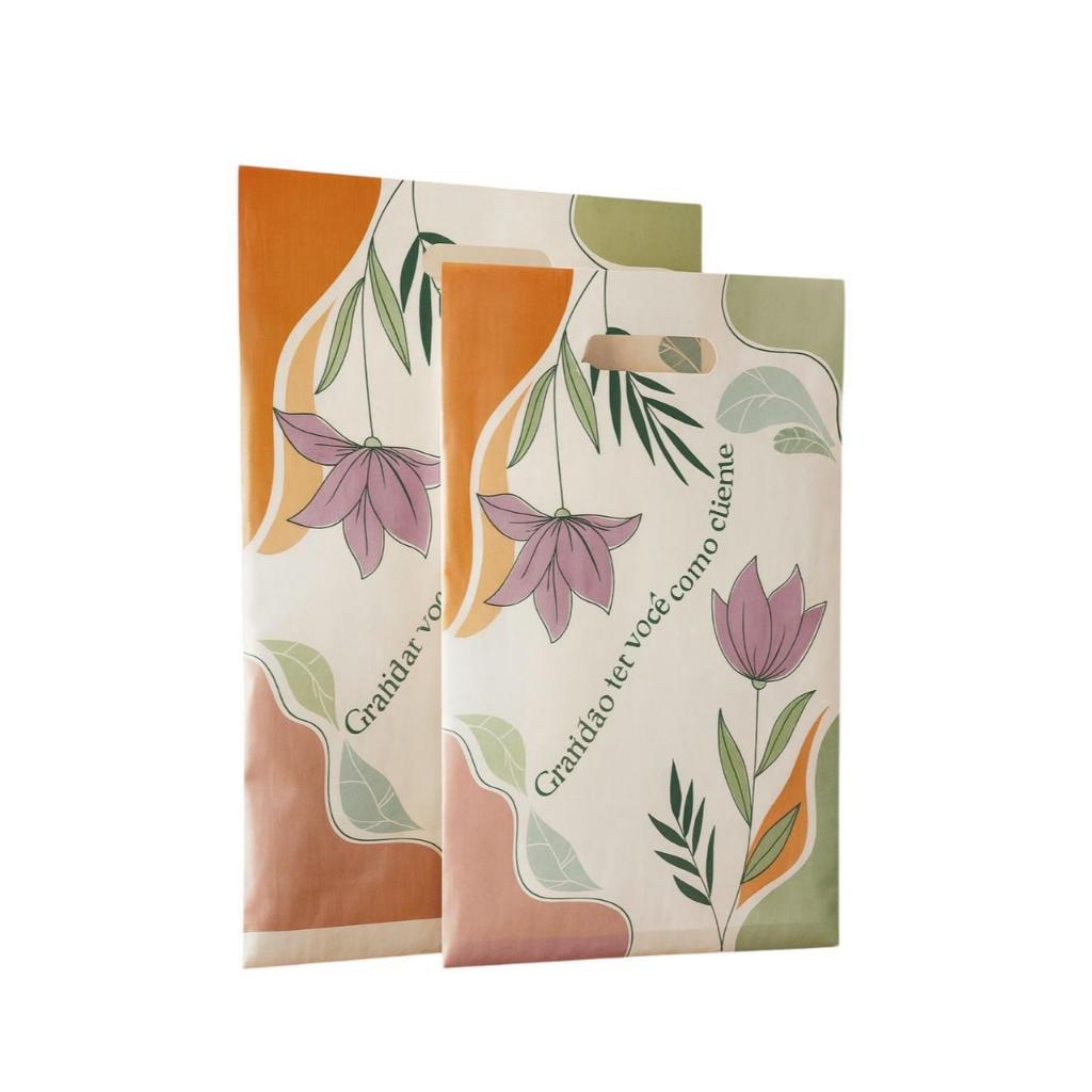 Sacola Plástica Boca de palhaço 30x40 Gratidão com 50 unidades