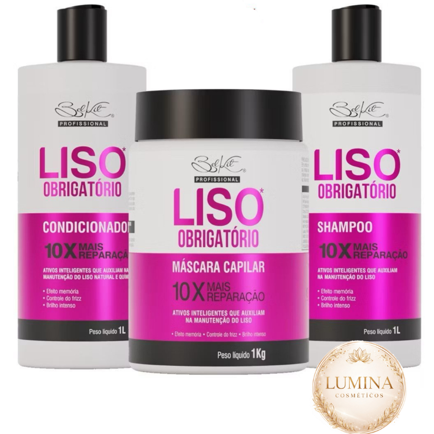 Kit Capilar PROFISSIONAL BELKIT 03 itens LISO OBRIGATÓRIO de 1 LITRO Shampoo Condicionador Mascara