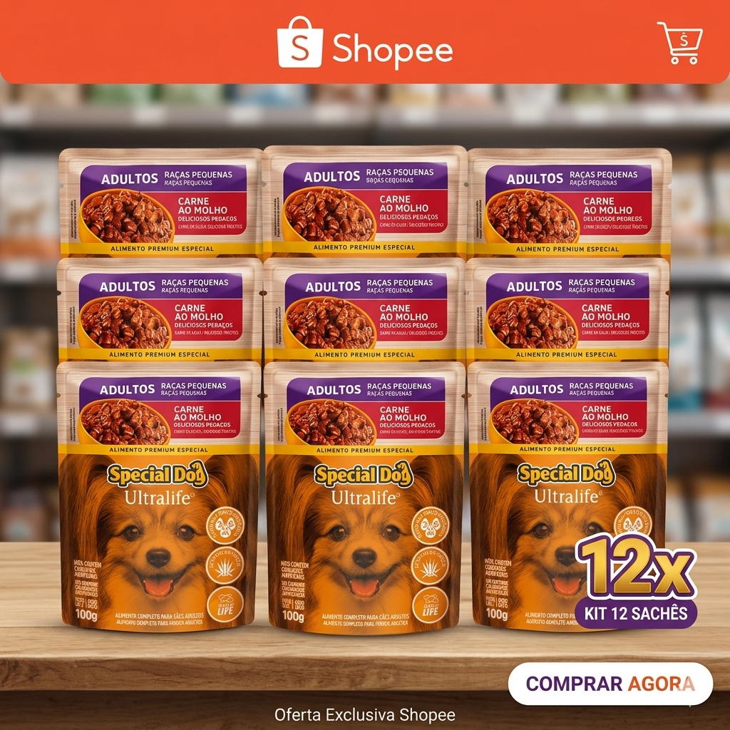 Kit com 12 Sachês Special Dog Adultos Raça Pequena Carne