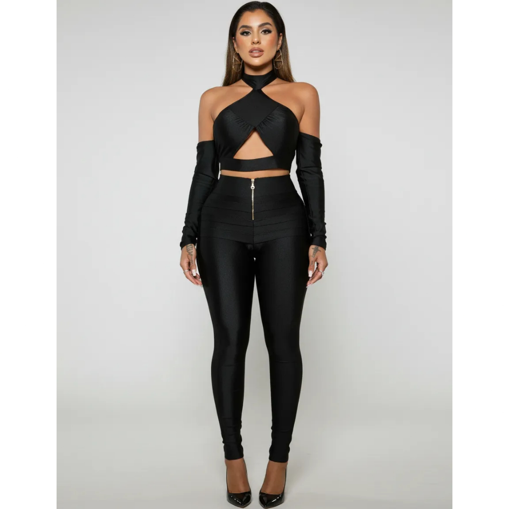 Calça Montaria Lipo Trilobal Acetinada Cintura Alta Com Zíper Calça Feminina Que Modela Levanta Bumbum Academia E Balada
