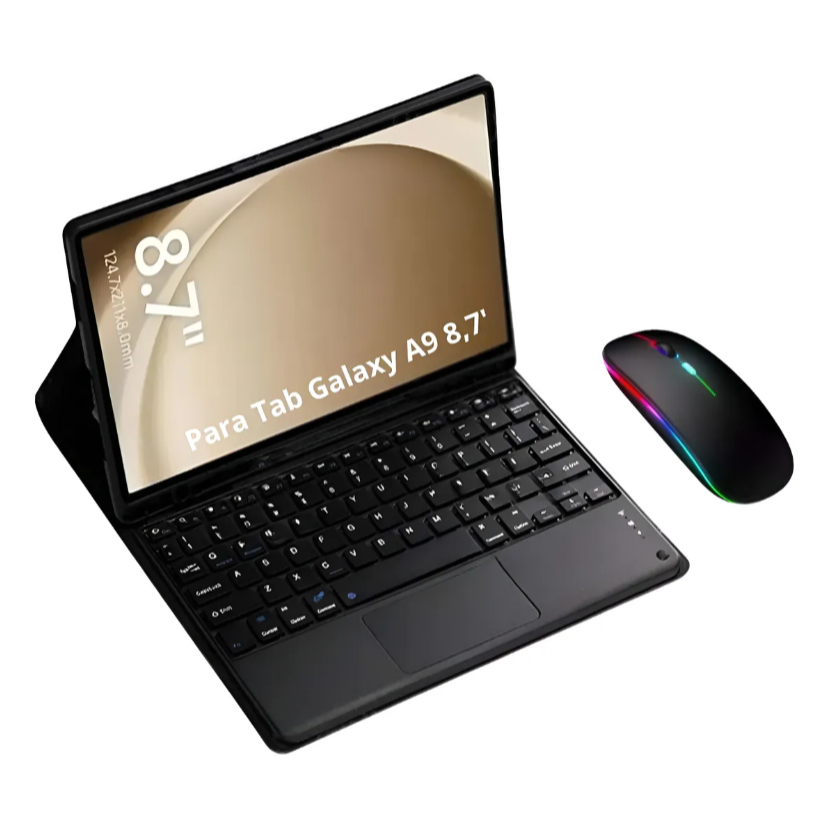 Capa Teclado + Mouse Bluetooth P/ Tab Sansung Galaxy A9 8.7 Preto